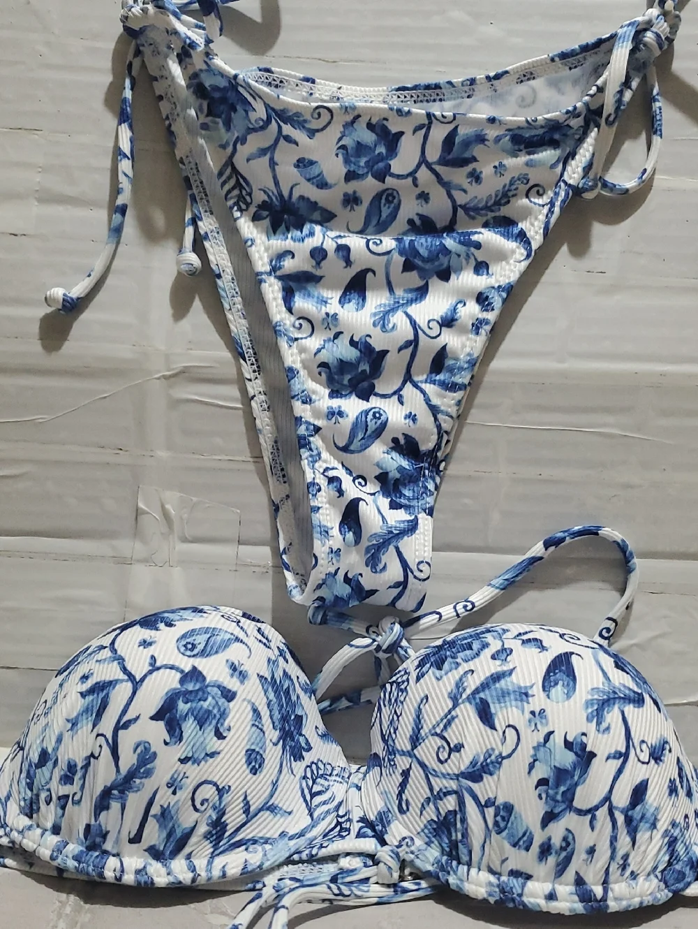 Halter Blue Floral Tie-Side Bikini Set - Women Intimates & Sleepwear